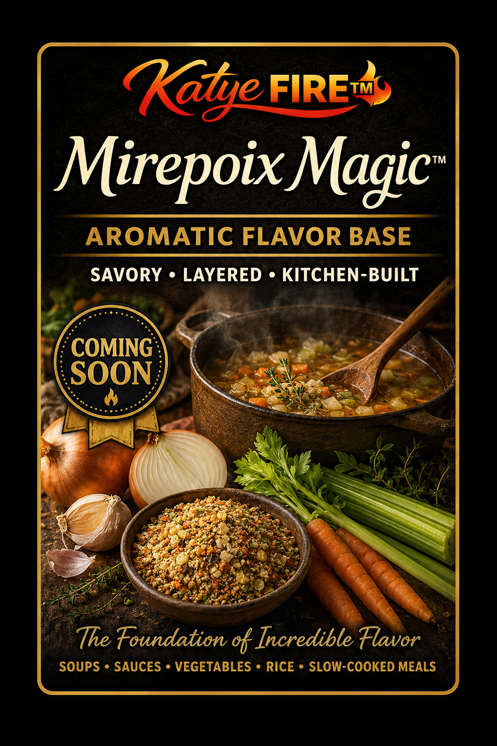 Mirepoix Magic coming soon label