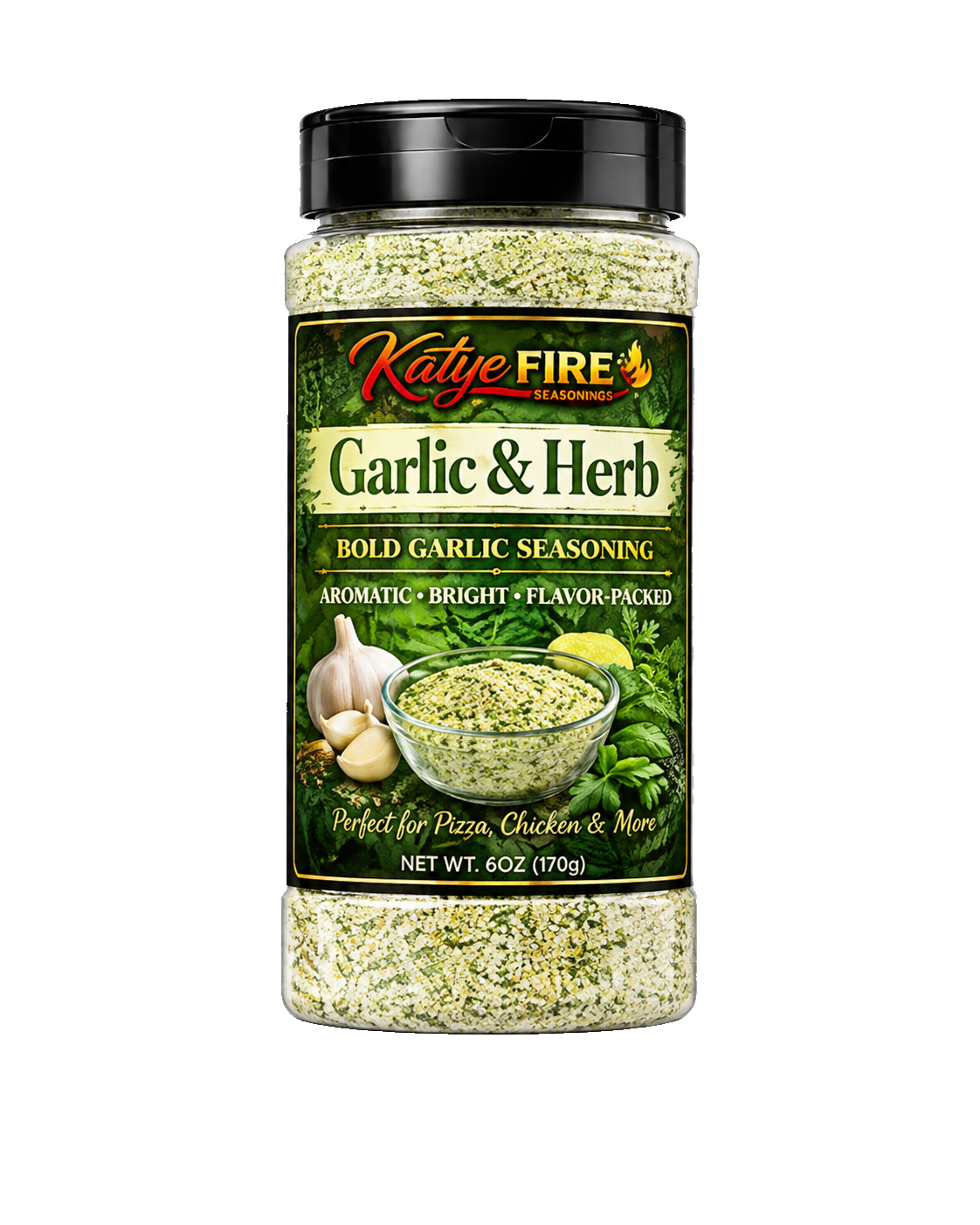 Bottle of Garlic & Herb bold garlic seasoning